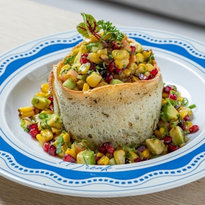 Mediterranean Corn Salad with Crostini Rings.