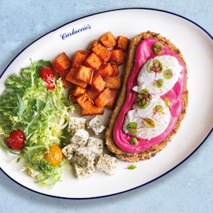 Eggs with Beetroot Hummus