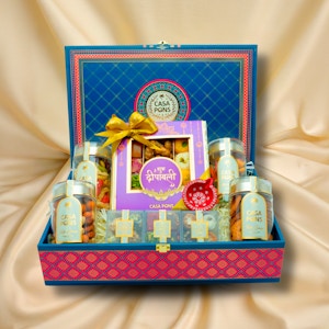 Royal Blue Pink Print Basket - Medium