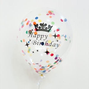 Transparent Happy Birthday Balloon with Confetti