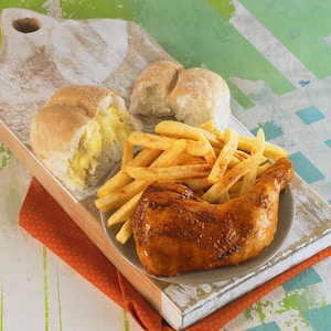 1/4 Chicken + Single Chips & Garlic Roll