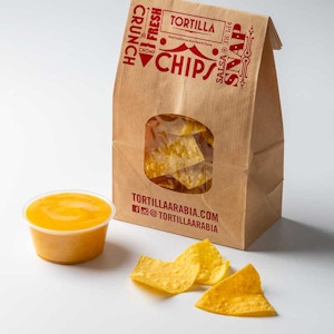 Bag of Tortilla Chips & Cheese Sauce